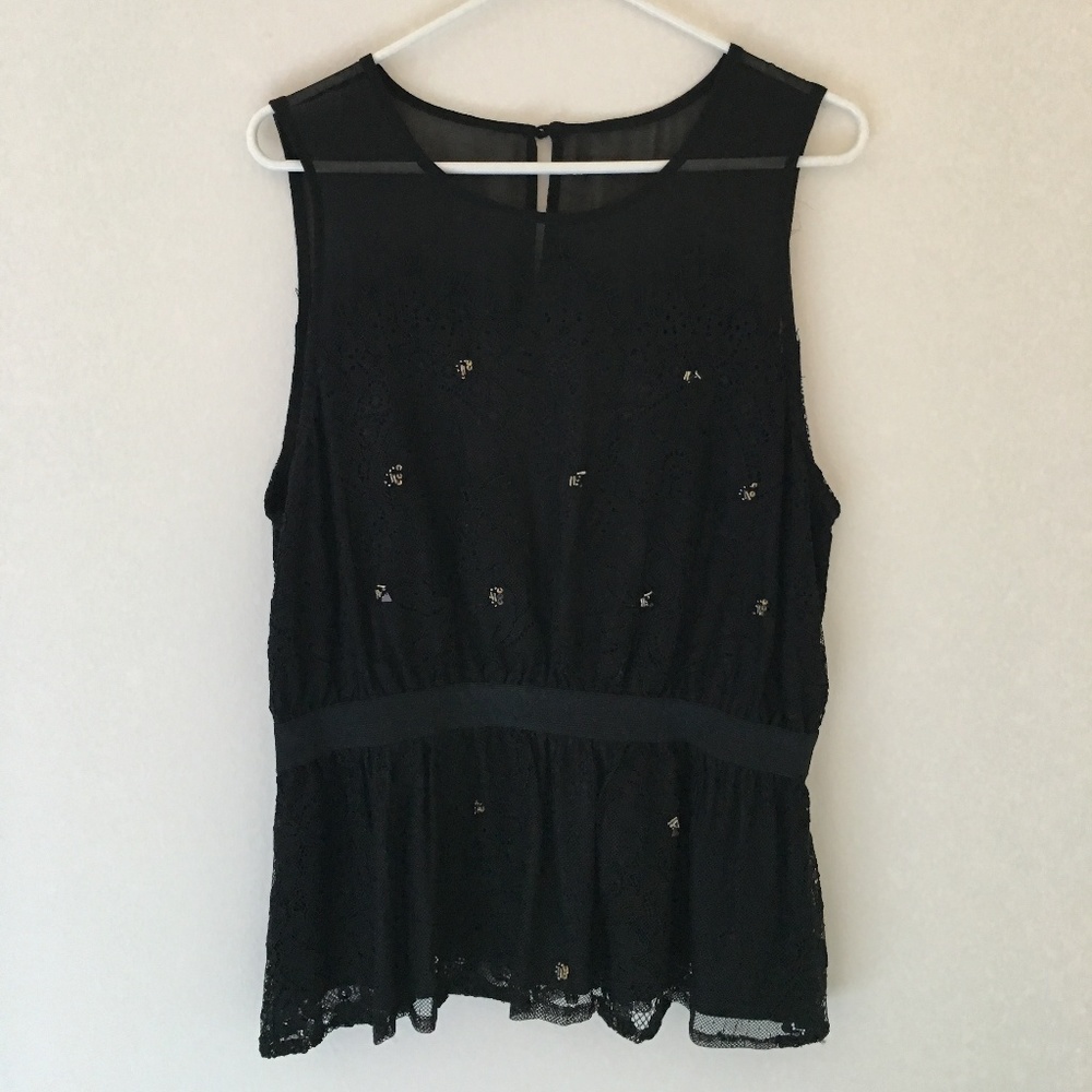 Anthropologie Black Lace and Chiffon Peplum Top